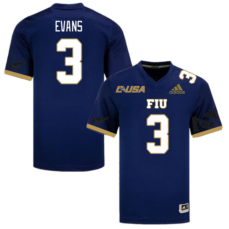 Men-Youth #3 JoJo Evans Florida International Panthers College Football Jerseys Stitched Sale-Navy